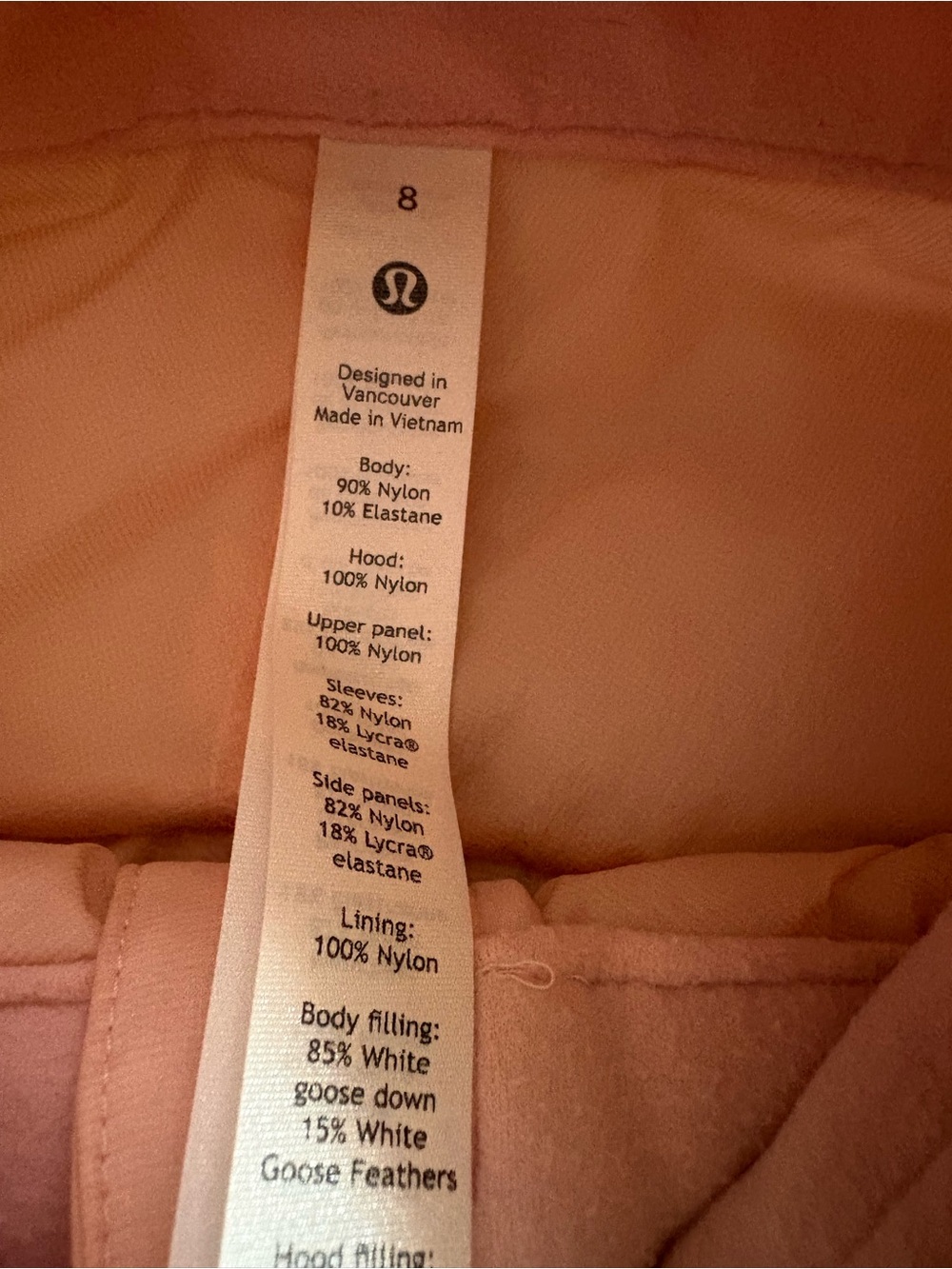 Lululemon Down for It All Jacket Sz 8 Light Pink Color. Retail $248. - Picture 3 of 6